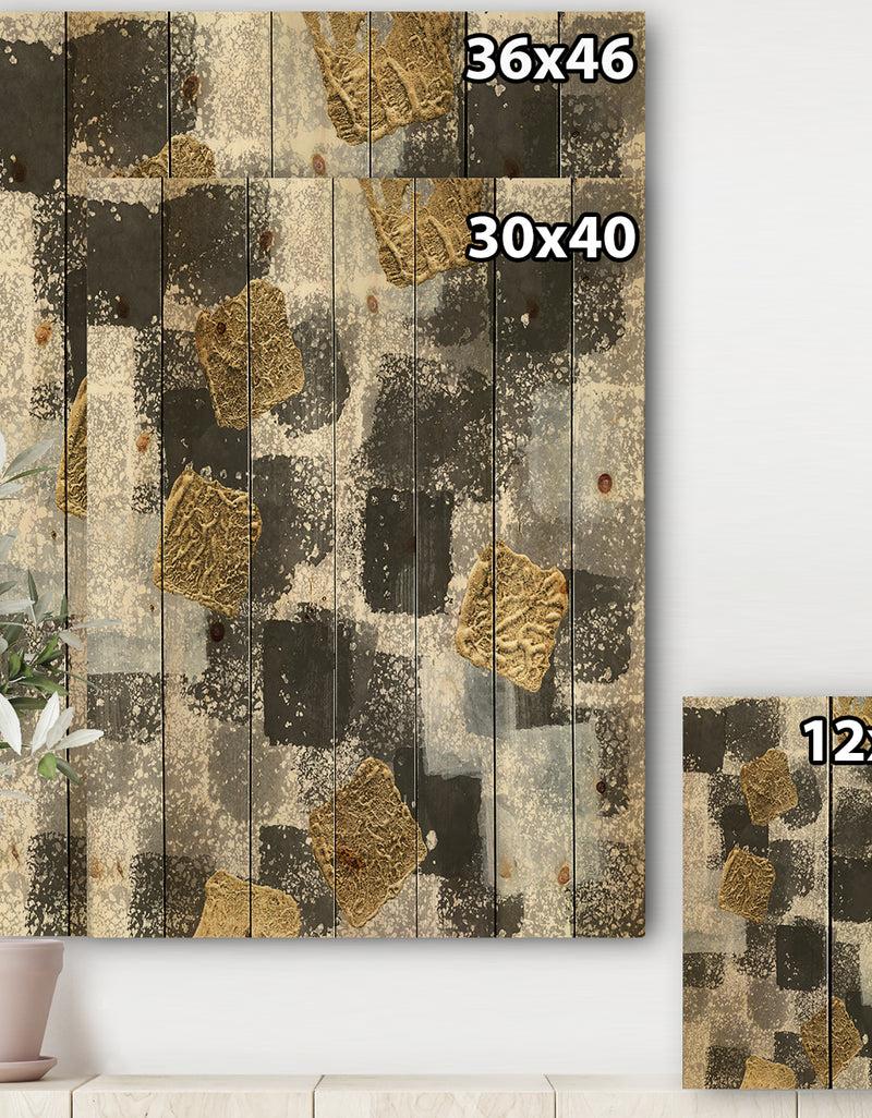DesignQ Gold Glamour Squares I - Modern & Transitional Print On Natural Pine Wood