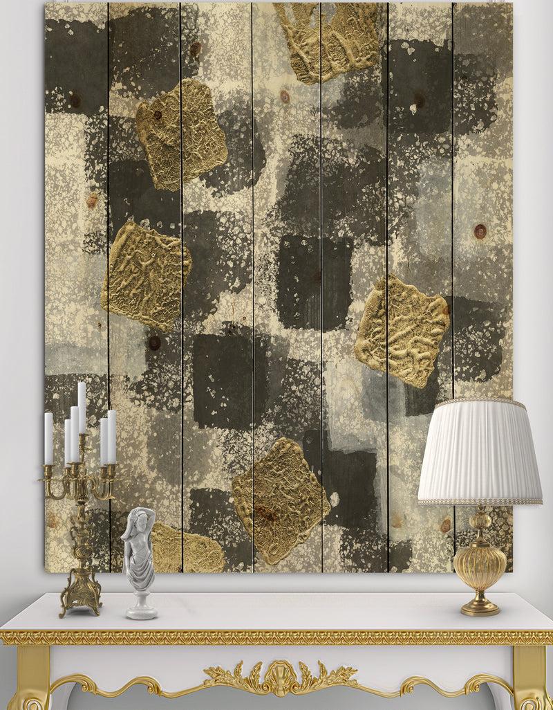 DesignQ Gold Glamour Squares I - Modern & Transitional Print on Natural Pine Wood