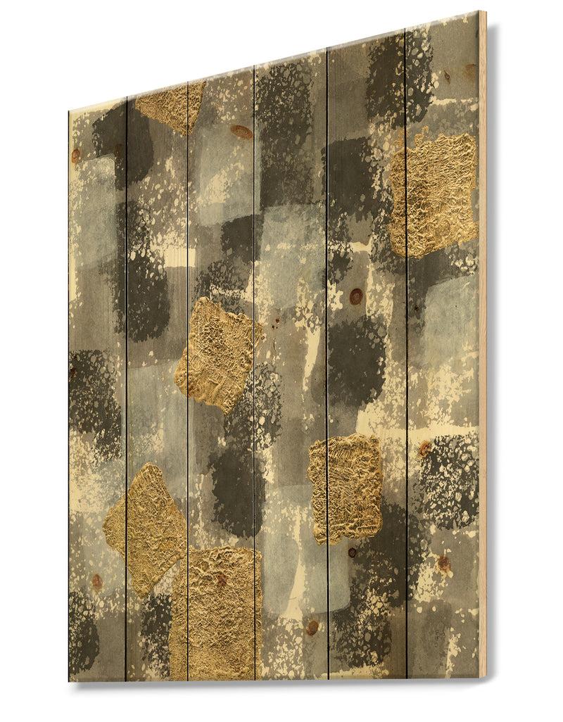 DesignQ Gold Glamour Squares II - Modern & Transitional Print On Natural Pine Wood