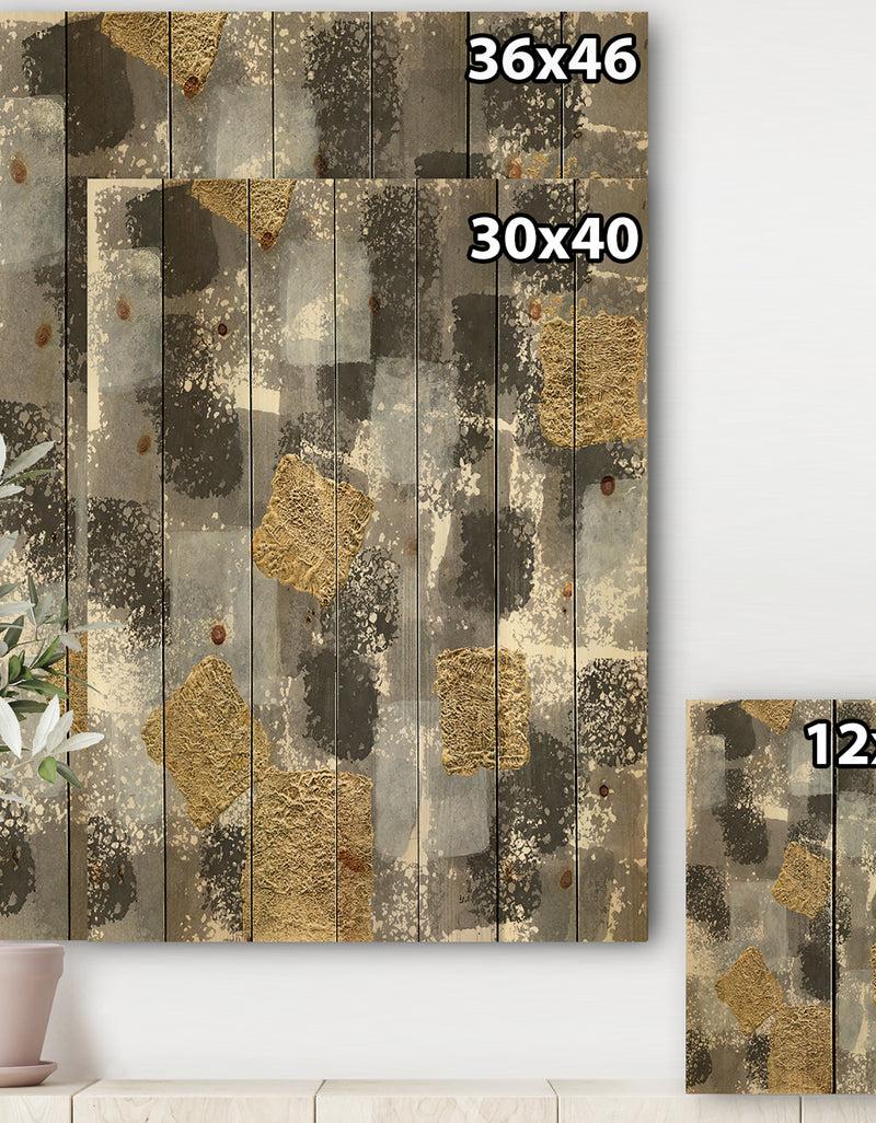 DesignQ Gold Glamour Squares II - Modern & Transitional Print On Natural Pine Wood