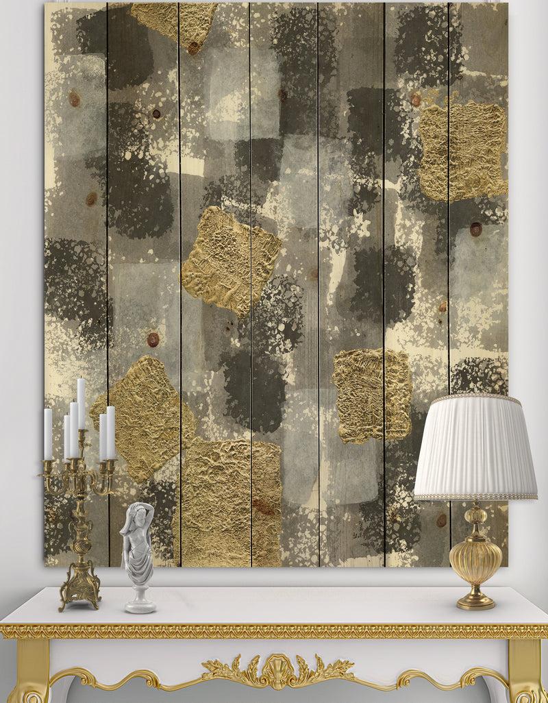 DesignQ Gold Glamour Squares II - Modern & Transitional Print on Natural Pine Wood