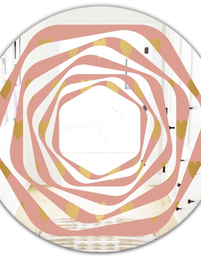 DesignQ Gold Hearts On Pink - Modern Round Or Oval Wall Mirror - Whirl