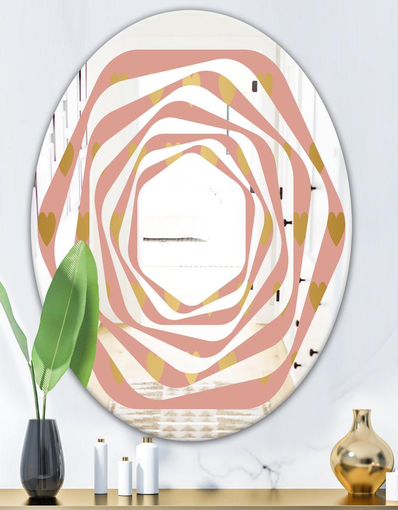 DesignQ Gold Hearts On Pink - Modern Round Or Oval Wall Mirror - Whirl
