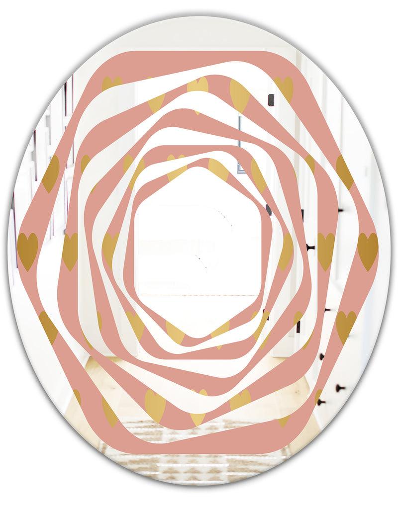 DesignQ Gold Hearts On Pink - Modern Round Or Oval Wall Mirror - Whirl