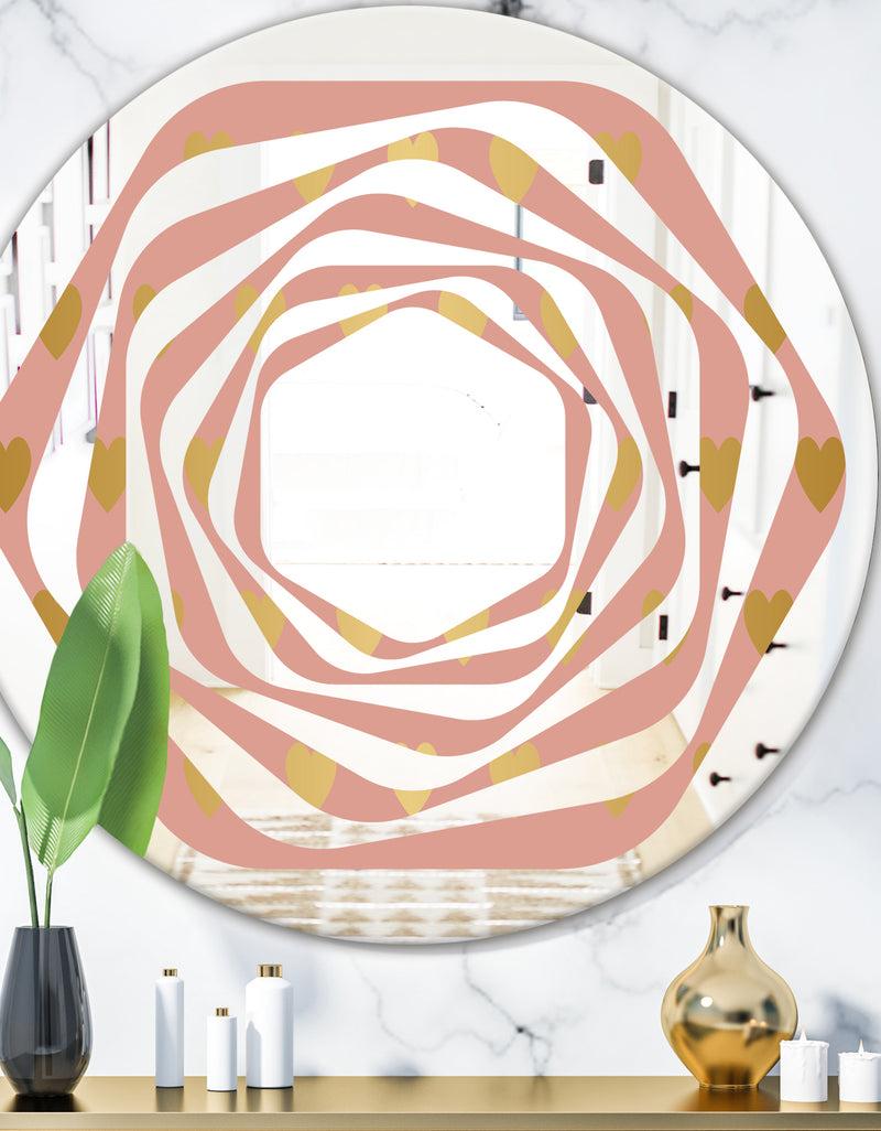 DesignQ Gold Hearts On Pink - Modern Round or Oval Wall Mirror - Whirl