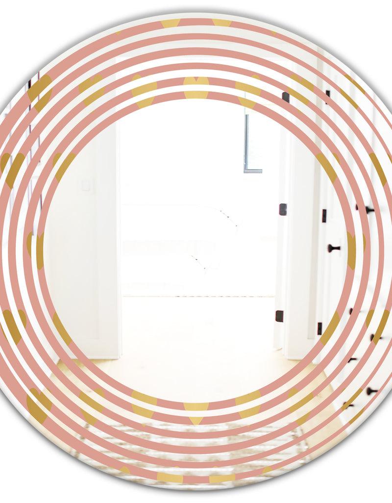 DesignQ Gold Hearts On Pink - Modern Round Or Oval Wall Mirror - Wave