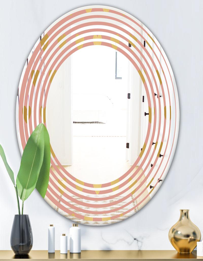 DesignQ Gold Hearts On Pink - Modern Round Or Oval Wall Mirror - Wave