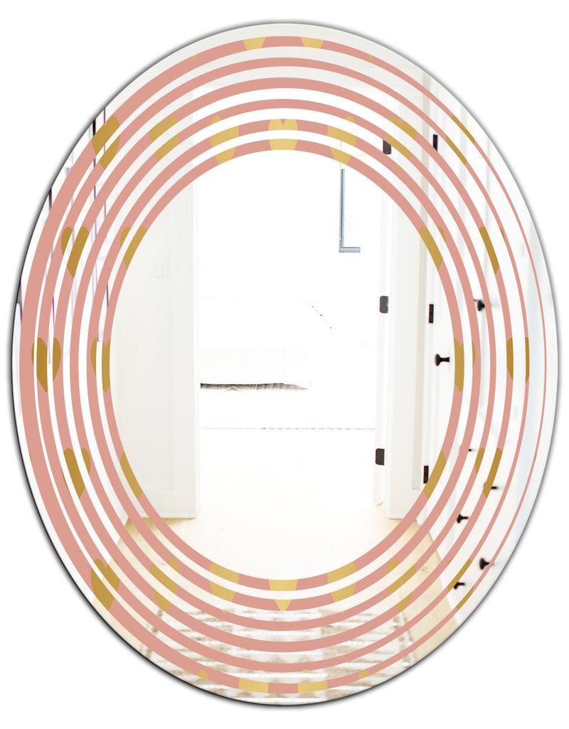 DesignQ Gold Hearts On Pink - Modern Round Or Oval Wall Mirror - Wave