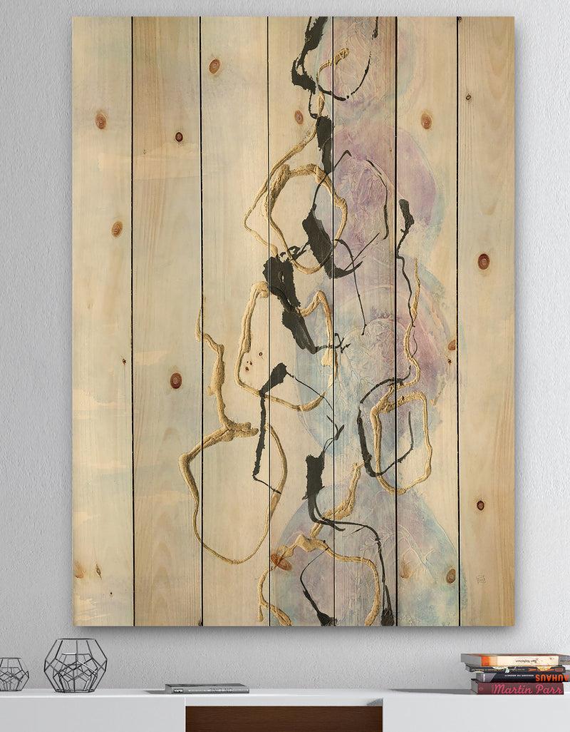 DesignQ Gold Lines on Pastel I - Modern Glam Print on Natural Pine Wood