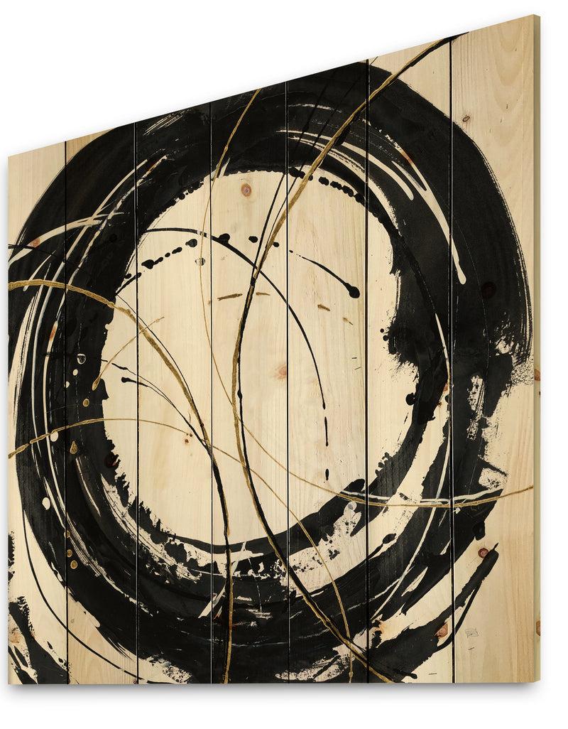 DesignQ Gold Metallic Circle - Modern Glam Print On Natural Pine Wood