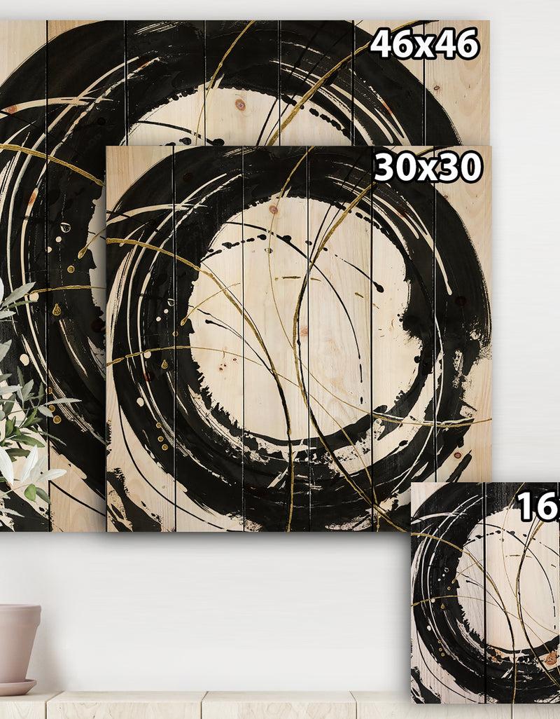 DesignQ Gold Metallic Circle - Modern Glam Print On Natural Pine Wood
