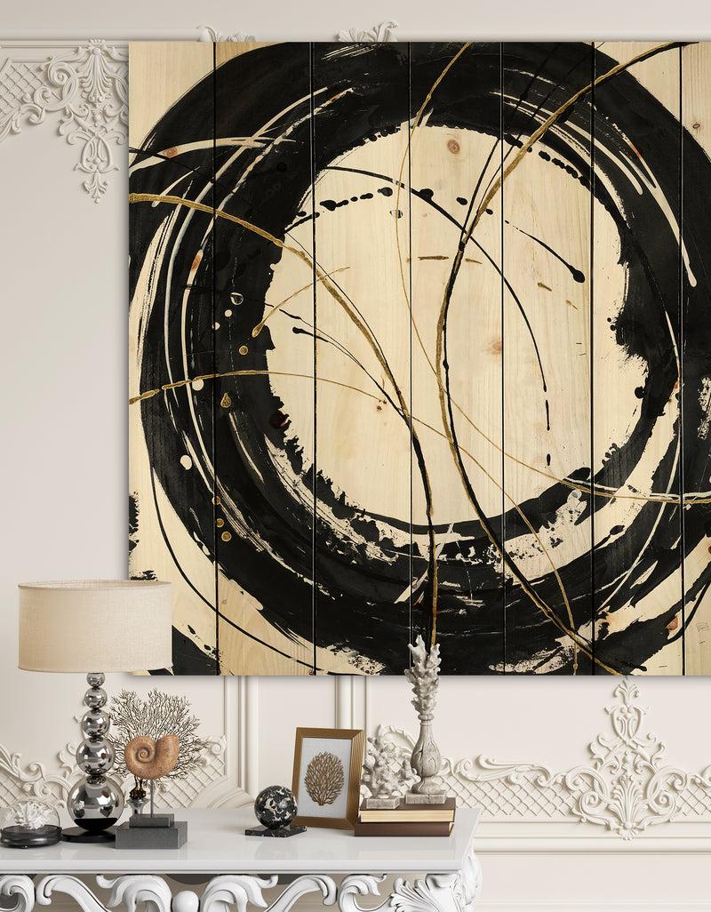 DesignQ Gold Metallic Circle - Modern Glam Print on Natural Pine Wood