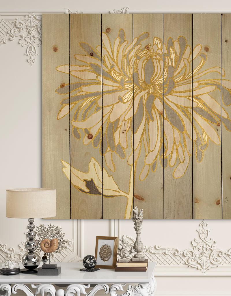 DesignQ Gold Metallic Floral Garden I - Modern Glam Print on Natural Pine Wood