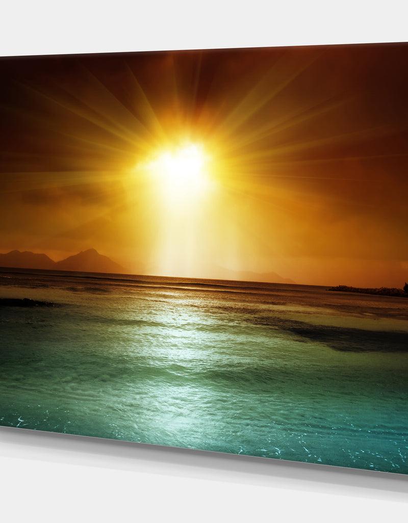 DesignQ Gold Sky On The Beach Of La Digue Island Seychelles - Sea & Shore Photographic On Wrapped Canvas