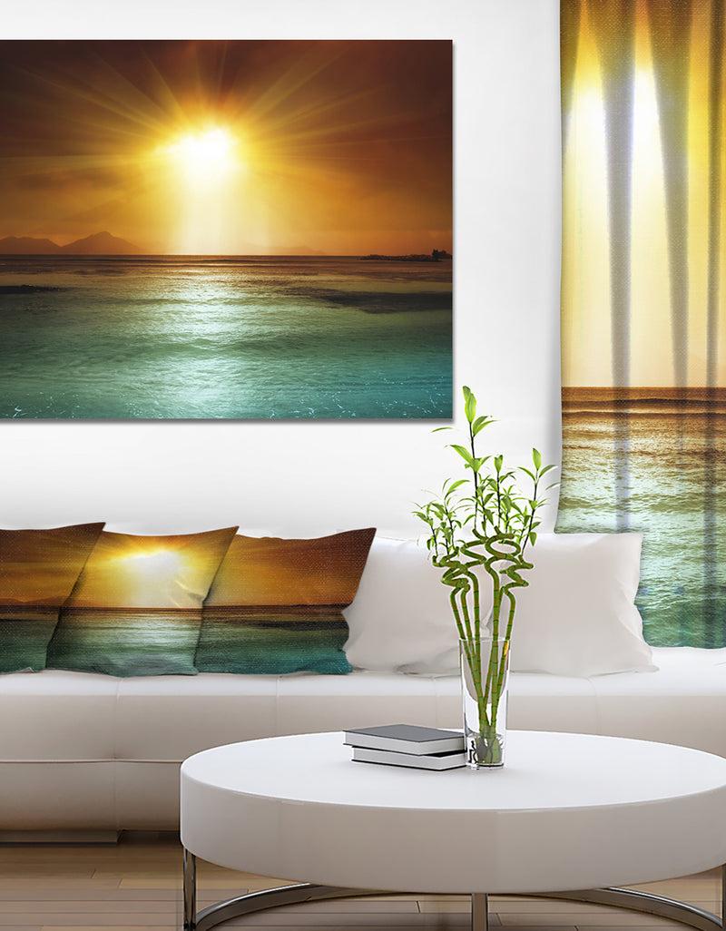 DesignQ Gold sky on the beach of la Digue island Seychelles - Sea & Shore Photographic on wrapped Canvas