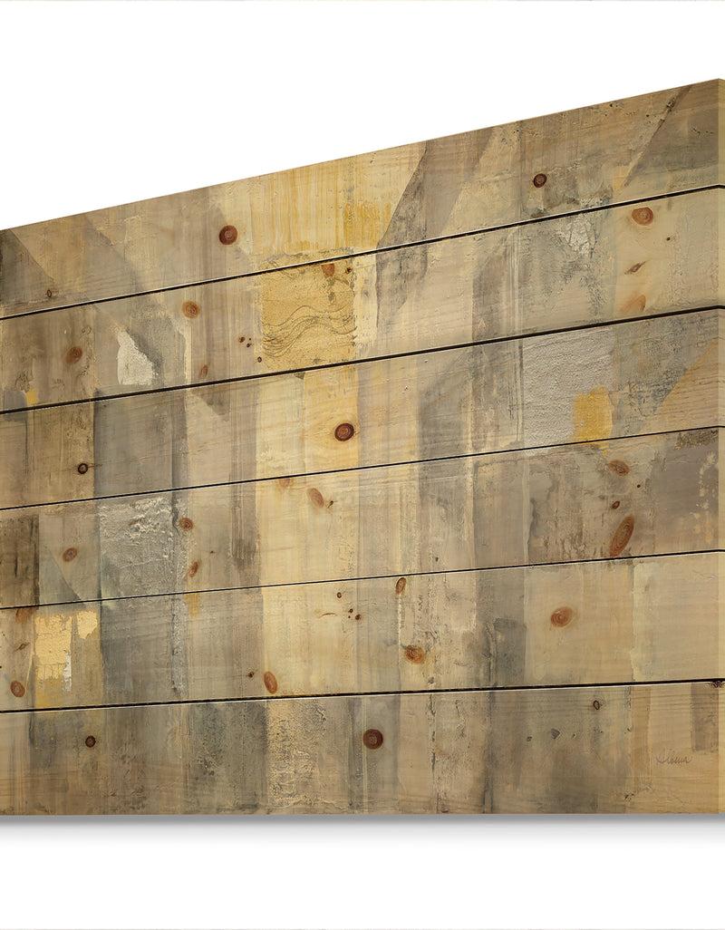 DesignQ Gold Square Watercolor - Glam Print On Natural Pine Wood