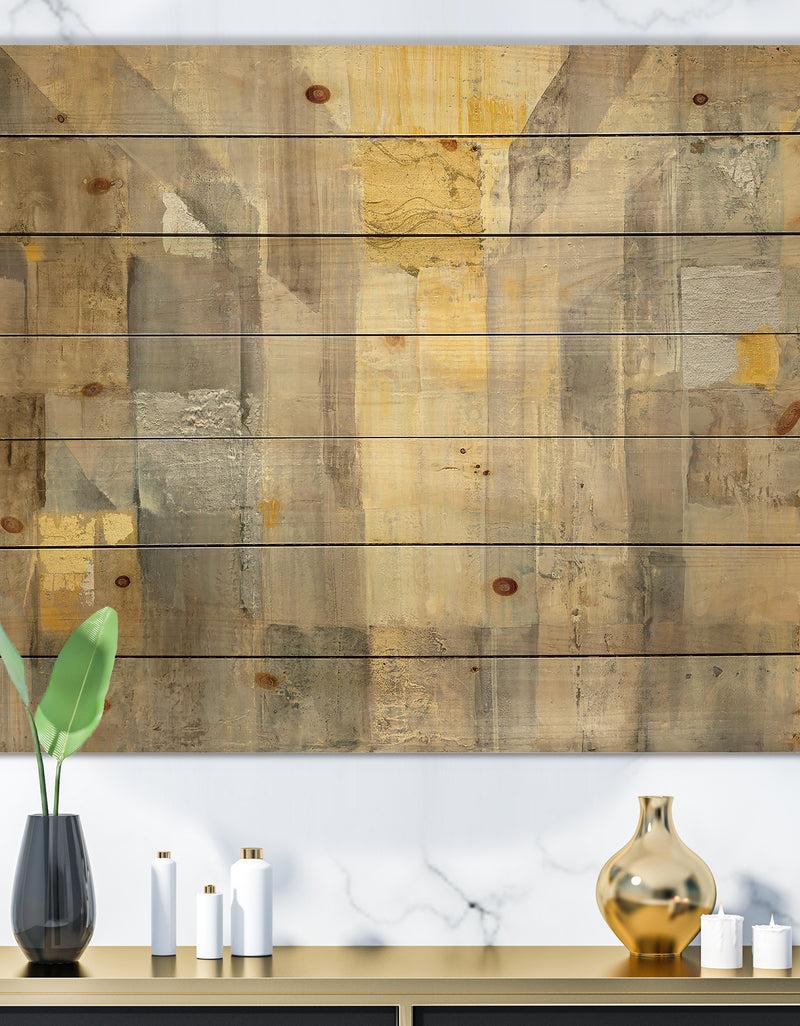 DesignQ Gold Square Watercolor - Glam Print on Natural Pine Wood