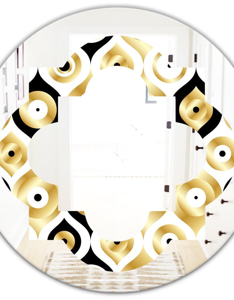 DesignQ Golden Art Deco Metallic Luxury Geometrics - Modern Round Or Oval Wall Mirror - Quatrefoil