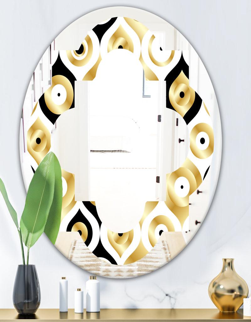 DesignQ Golden Art Deco Metallic Luxury Geometrics - Modern Round Or Oval Wall Mirror - Quatrefoil