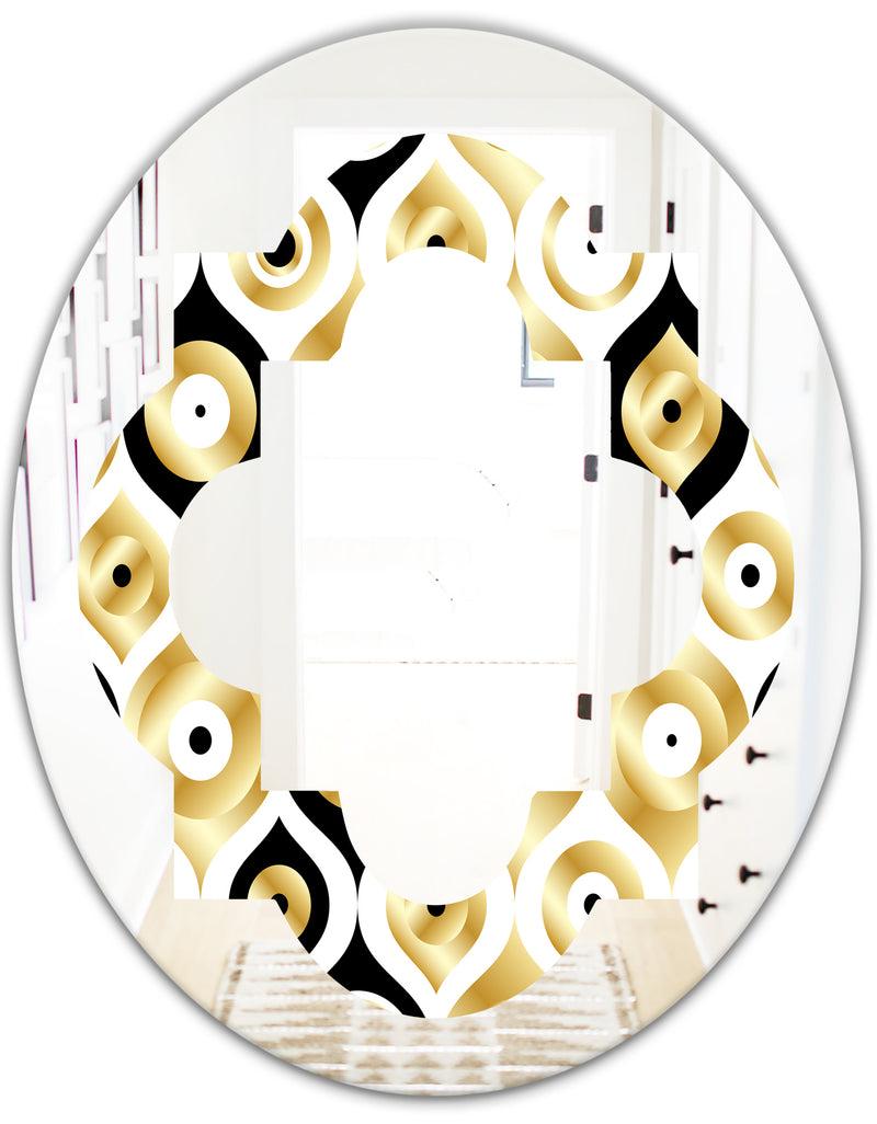 DesignQ Golden Art Deco Metallic Luxury Geometrics - Modern Round Or Oval Wall Mirror - Quatrefoil