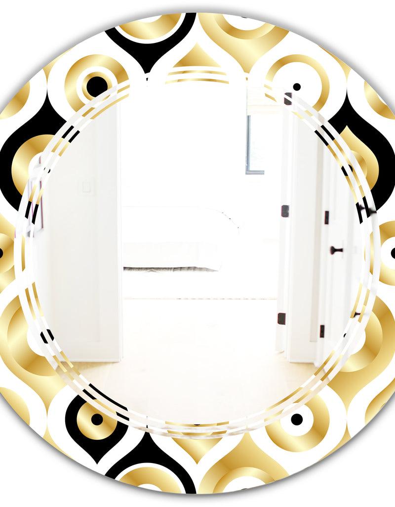 DesignQ Golden Art Deco Metallic Luxury Geometrics - Modern Round Or Oval Wall Mirror - Triple C