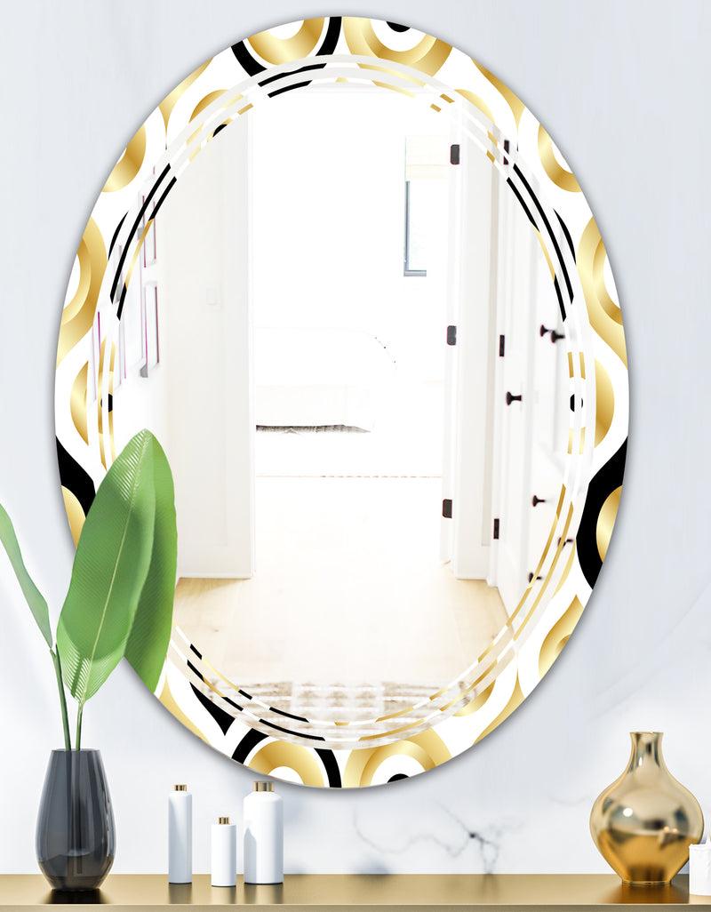 DesignQ Golden Art Deco Metallic Luxury Geometrics - Modern Round Or Oval Wall Mirror - Triple C