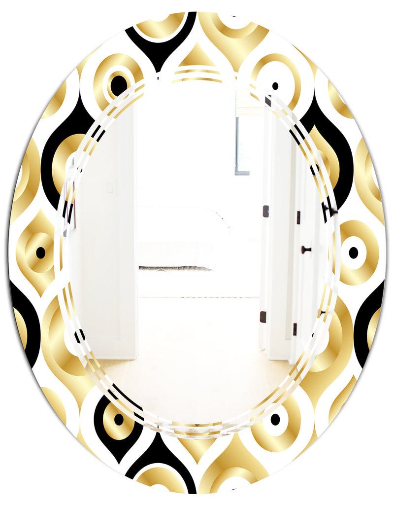 DesignQ Golden Art Deco Metallic Luxury Geometrics - Modern Round Or Oval Wall Mirror - Triple C