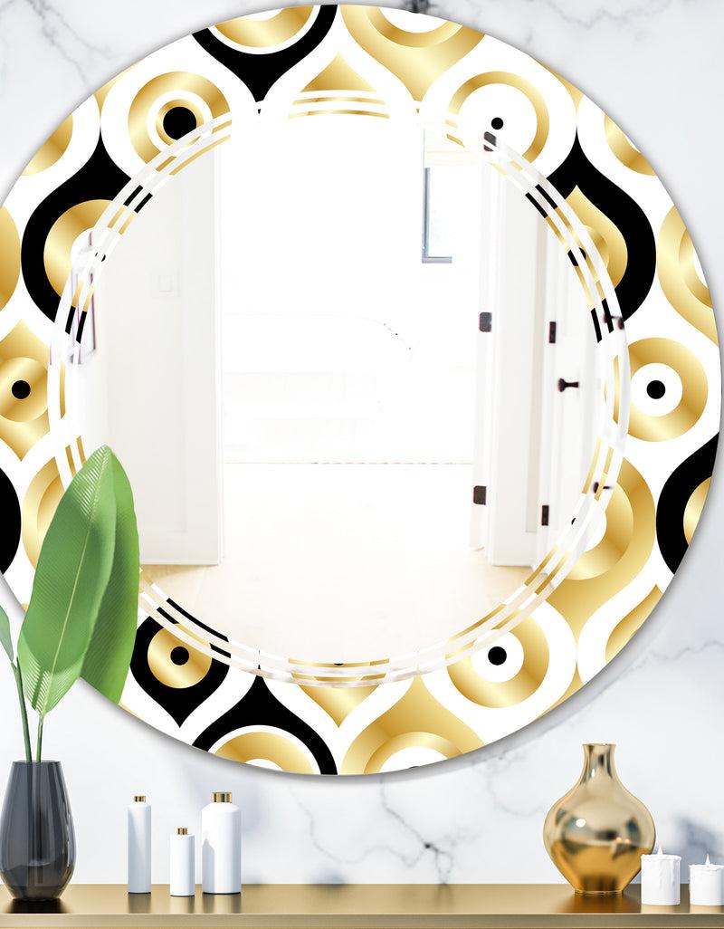 DesignQ Golden Art Deco Metallic Luxury Geometrics - Modern Round or Oval Wall Mirror - Triple C