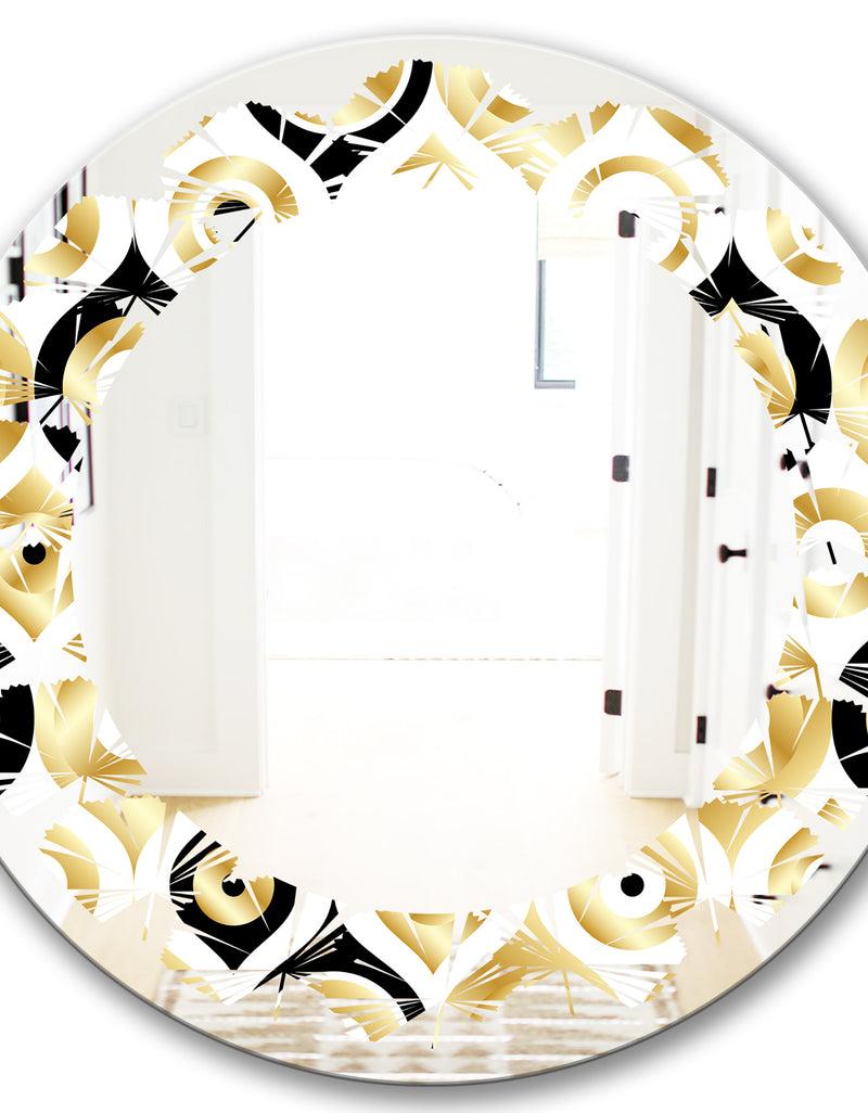 DesignQ Golden Art Deco Metallic Luxury Geometrics - Modern Round Or Oval Wall Mirror - Leaves