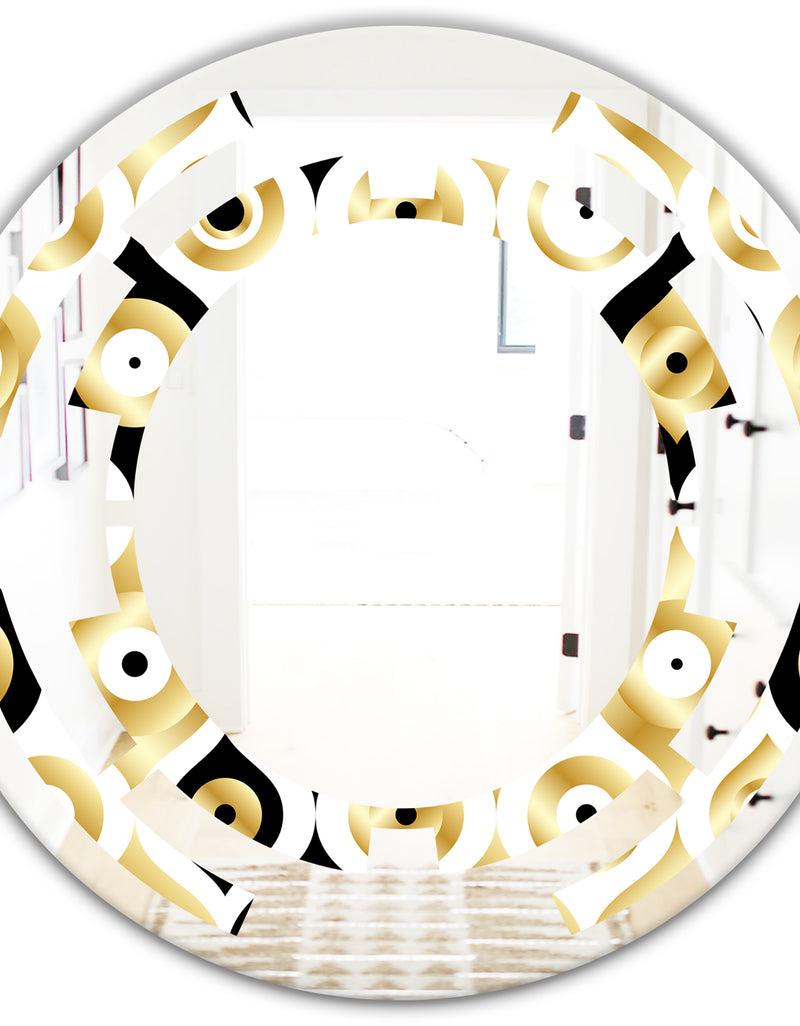 DesignQ Golden Art Deco Metallic Luxury Geometrics - Modern Round Or Oval Wall Mirror - Space