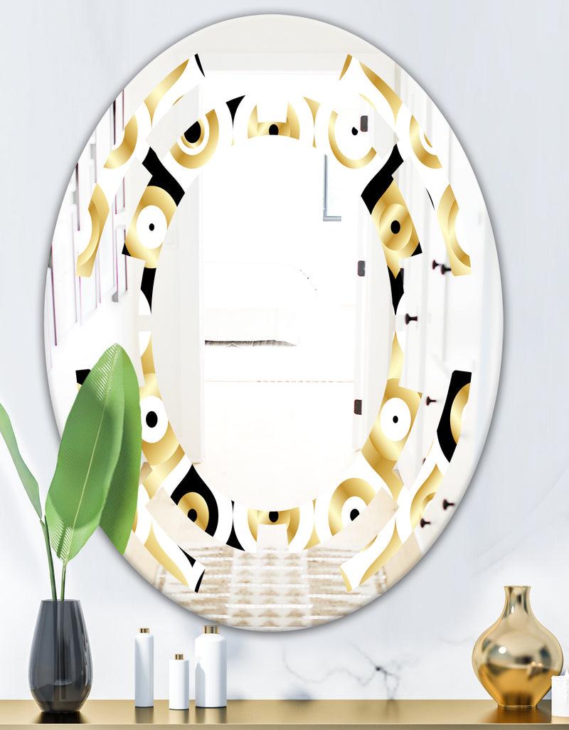 DesignQ Golden Art Deco Metallic Luxury Geometrics - Modern Round Or Oval Wall Mirror - Space