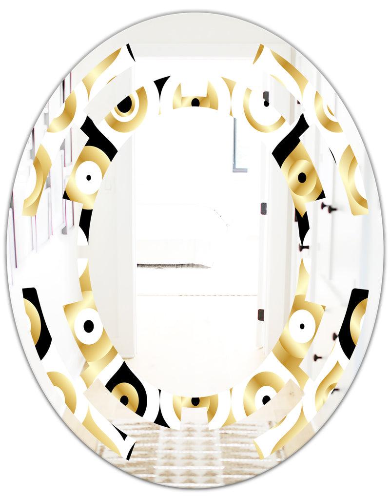 DesignQ Golden Art Deco Metallic Luxury Geometrics - Modern Round Or Oval Wall Mirror - Space