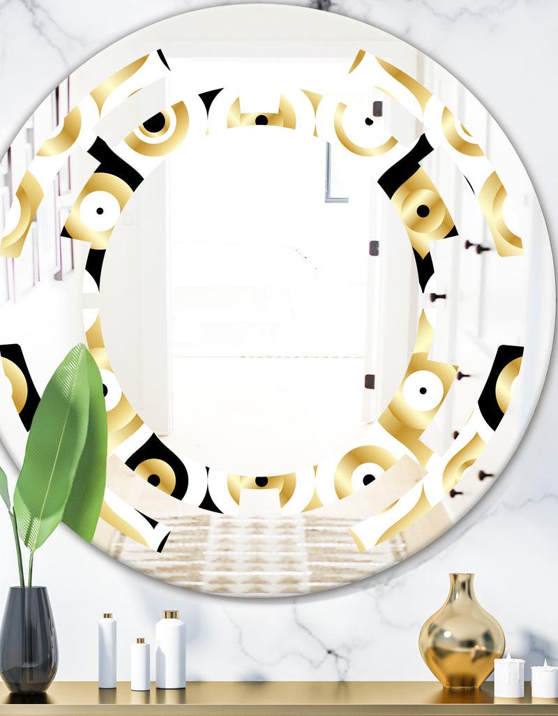 DesignQ Golden Art Deco Metallic Luxury Geometrics - Modern Round or Oval Wall Mirror - Space