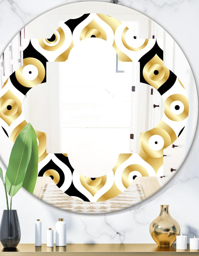 DesignQ Golden Art Deco Metallic Luxury Geometrics - Modern Round or Oval Wall Mirror - Quatrefoil