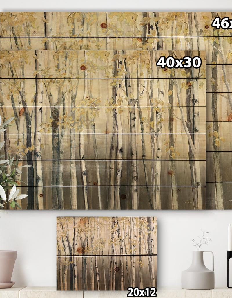 DesignQ Golden Birch Forest I - Landscapes Print On Natural Pine Wood