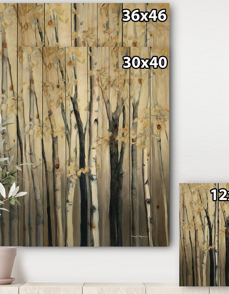 DesignQ Golden Birch Forest III - Farmhouse Print On Natural Pine Wood