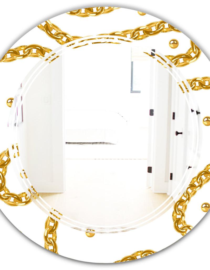 DesignQ Golden Chain Necklace - Modern Round Or Oval Wall Mirror - Triple C
