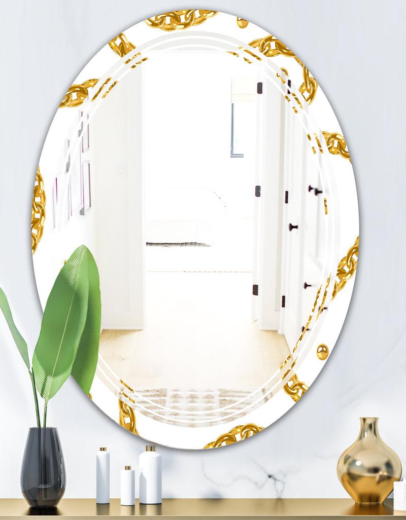 DesignQ Golden Chain Necklace - Modern Round Or Oval Wall Mirror - Triple C