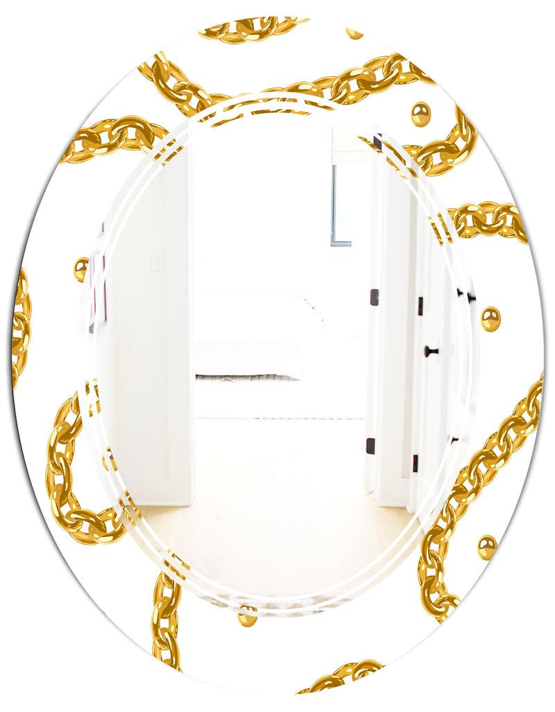 DesignQ Golden Chain Necklace - Modern Round Or Oval Wall Mirror - Triple C