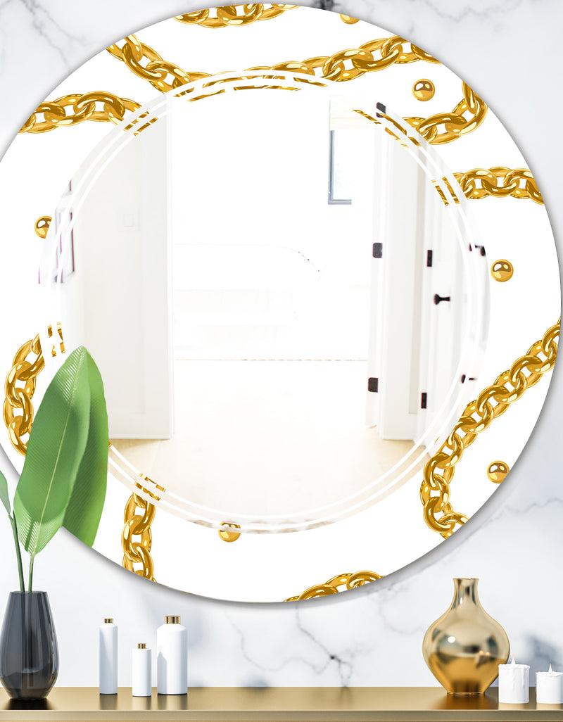 DesignQ Golden Chain Necklace - Modern Round or Oval Wall Mirror - Triple C