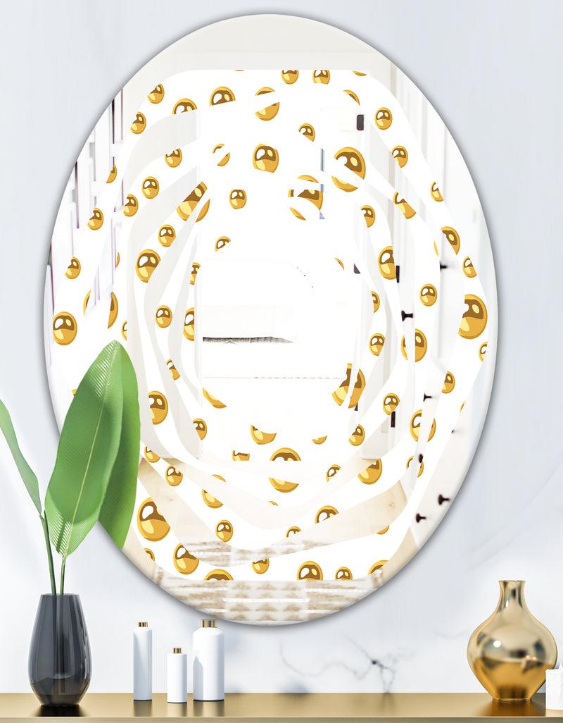 DesignQ Golden Circular Pattern II - Modern Round Or Oval Wall Mirror - Whirl