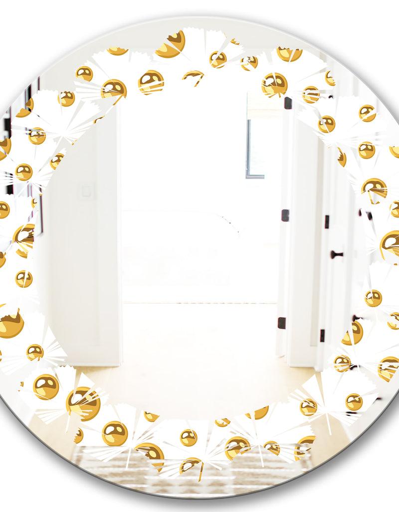 DesignQ Golden Circular Pattern II - Modern Round Or Oval Wall Mirror - Leaves