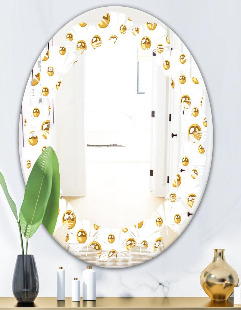 DesignQ Golden Circular Pattern II - Modern Round Or Oval Wall Mirror - Leaves