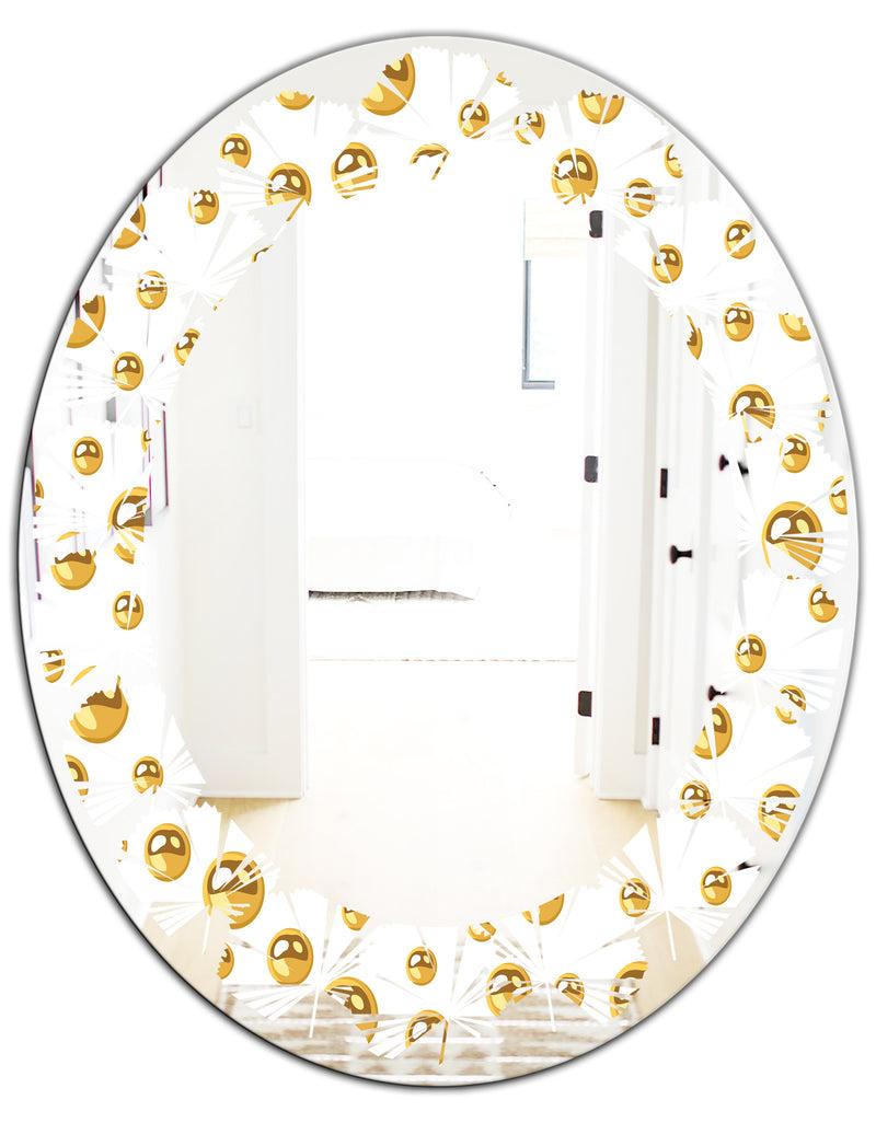 DesignQ Golden Circular Pattern II - Modern Round Or Oval Wall Mirror - Leaves