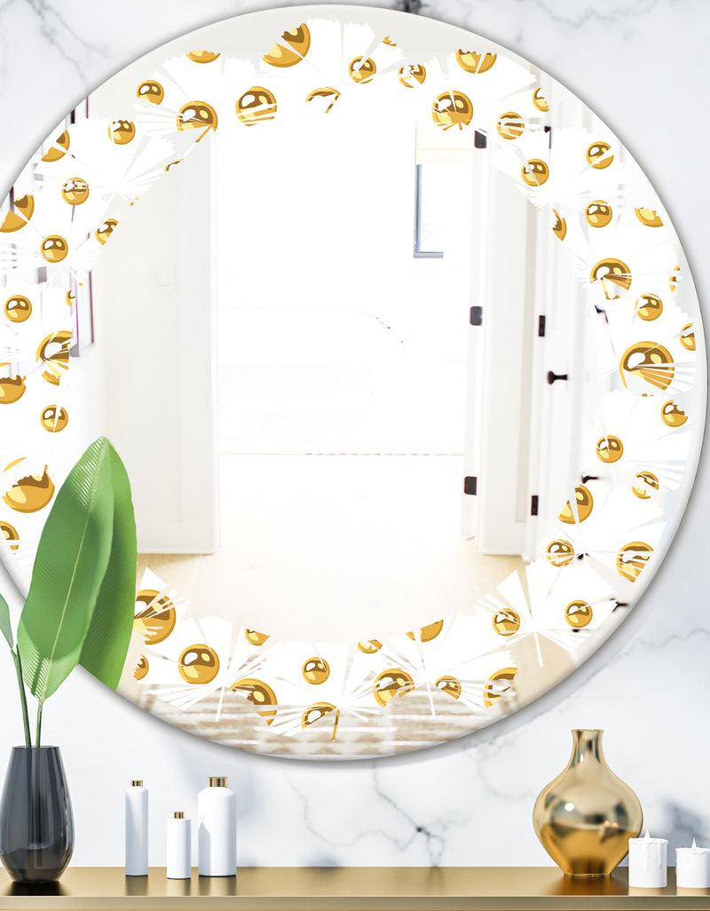 DesignQ Golden Circular Pattern II - Modern Round or Oval Wall Mirror - Leaves