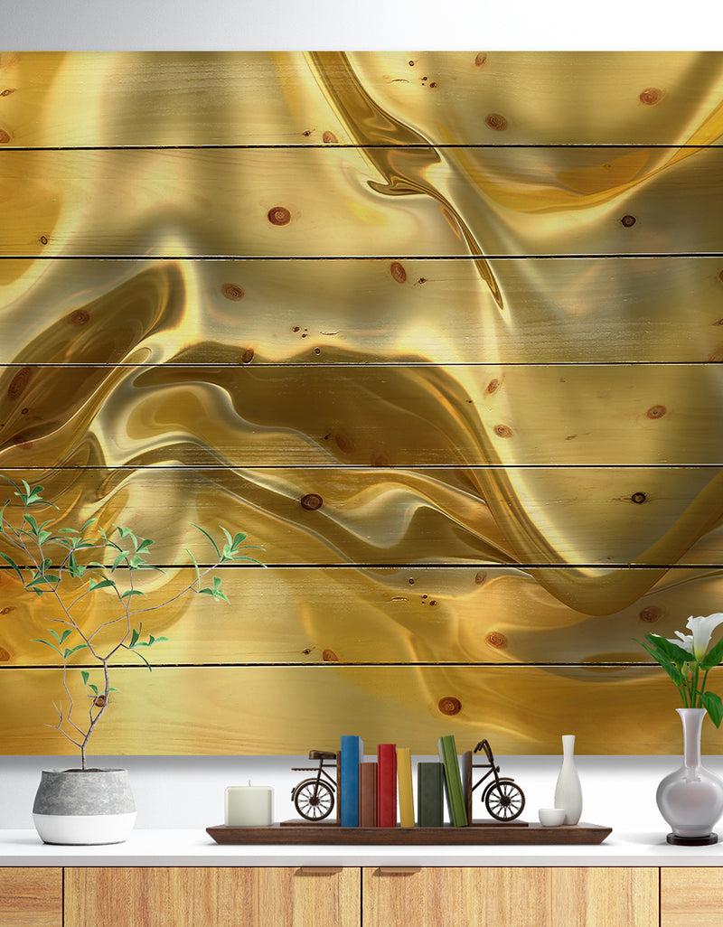 DesignQ Golden Cloth Texture - Abstract Print on Natural Pine Wood