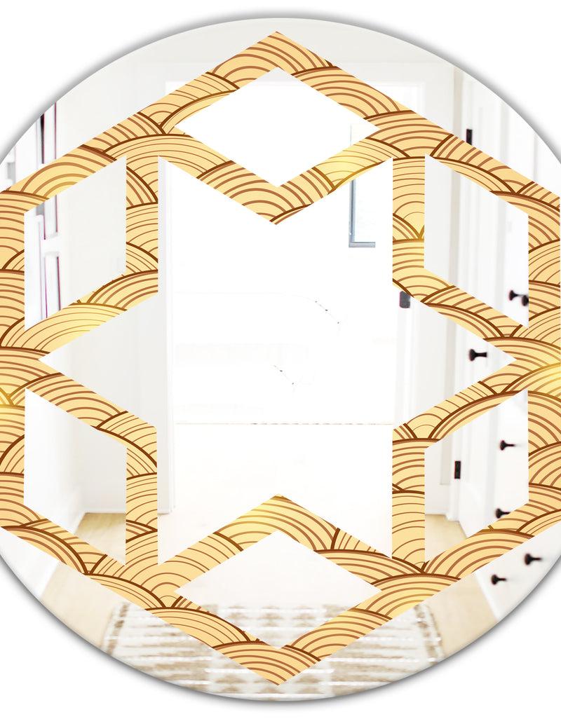 DesignQ Golden Clouds In The Sky - Modern Round Or Oval Wall Mirror - Hexagon Star