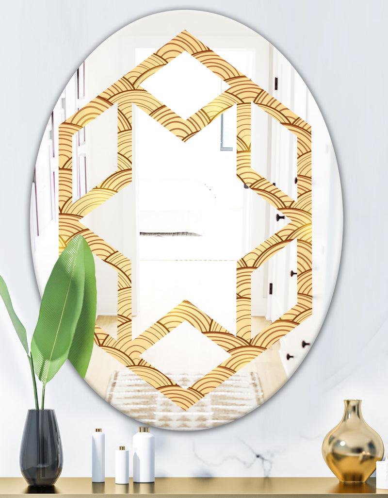 DesignQ Golden Clouds In The Sky - Modern Round Or Oval Wall Mirror - Hexagon Star
