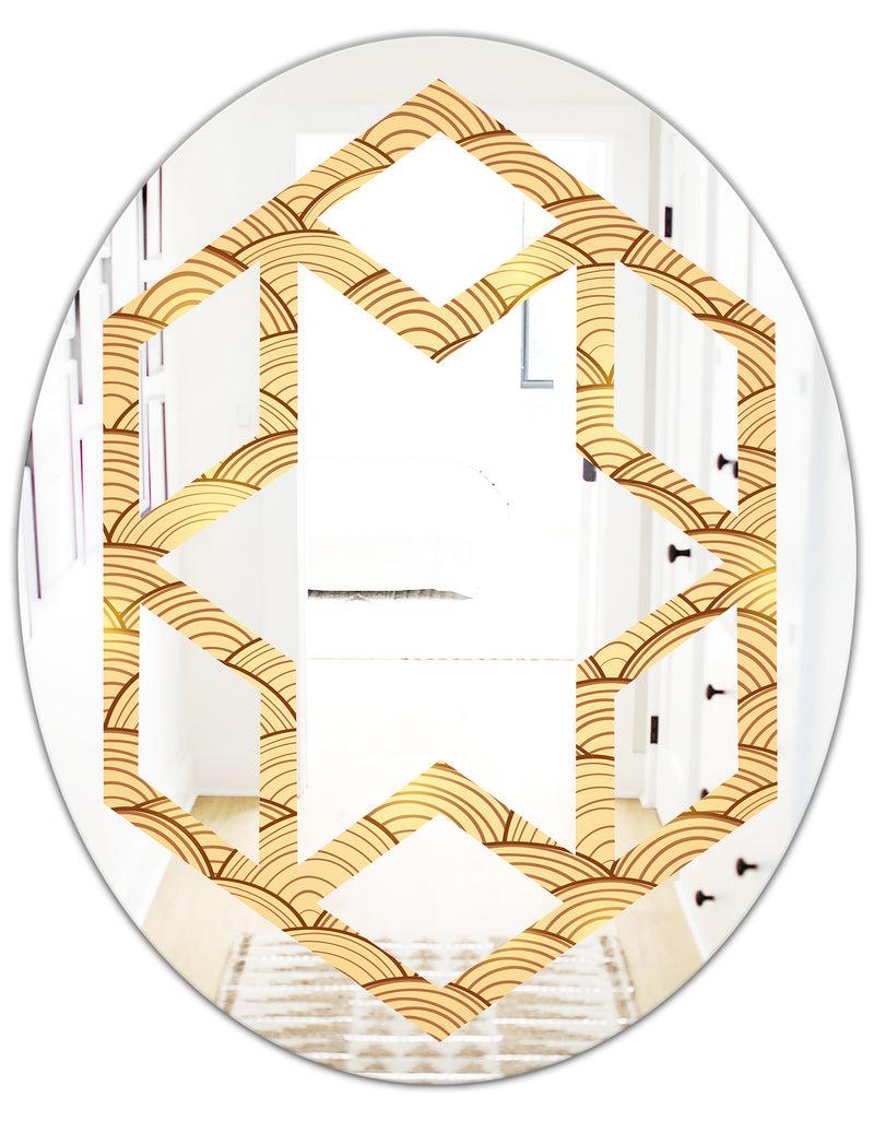 DesignQ Golden Clouds In The Sky - Modern Round Or Oval Wall Mirror - Hexagon Star