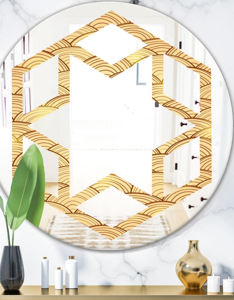 DesignQ Golden Clouds In The Sky - Modern Round or Oval Wall Mirror - Hexagon Star